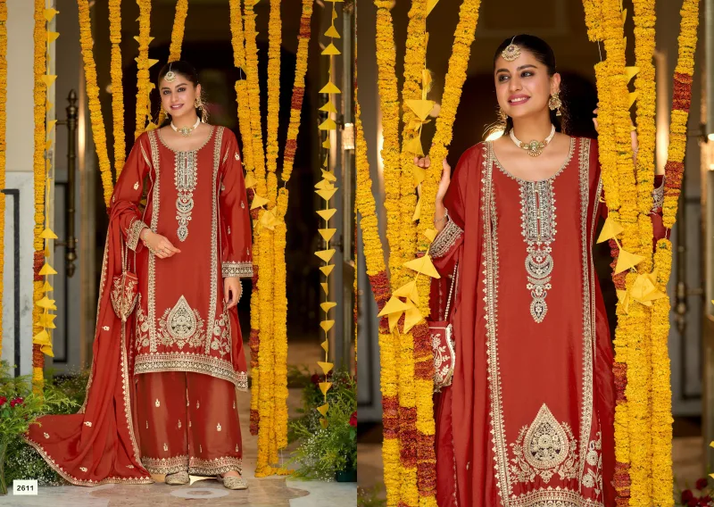 2611 To 2613 By Zaveri Chinon Embroidery Readymade Suits